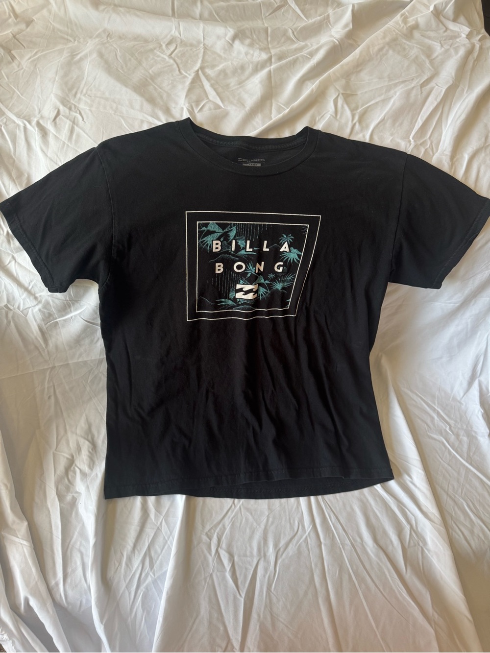 Billabong Black Tee with Teal Palm Graphic